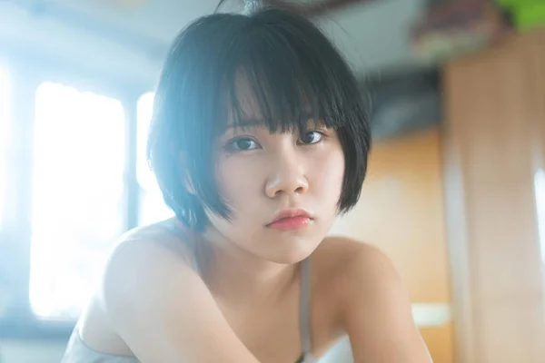 Portrait Jeune Femme Asiatique Adulte Les Femmes Dans Chambre Après — Photo