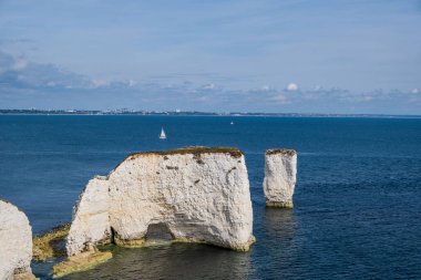 Dorset 'teki yaşlı Harry Rocks. Jurassic sahilinin bir parçası, bir dünya mirası alanı. Yüksek kalite fotoğraf