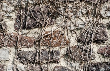 Eski bir değirmenin duvarında taş ve tuğla karışımı bir yapı. Yüksek kalite fotoğraf