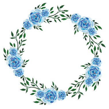 Gül çiçekleri ve yaprakları, çelenk, çerçeve, tatil kartları ve tasarımları gösteren suluboya çizimler