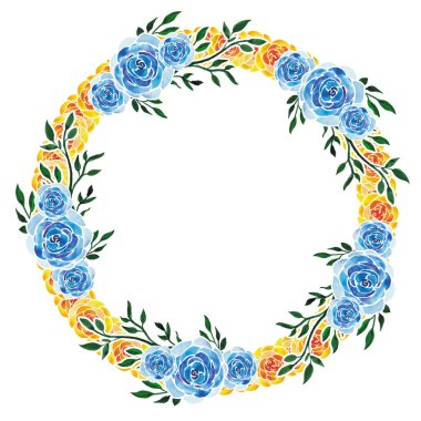 Gül çiçekleri ve yaprakları, çelenk, çerçeve, tatil kartları ve tasarımları gösteren suluboya çizimler