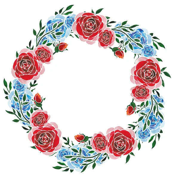 Акварельна Ілюстрація Зображенням Трояндових Квітів Листя Вінка Рамка Віньєтка Святкових — стокове фото