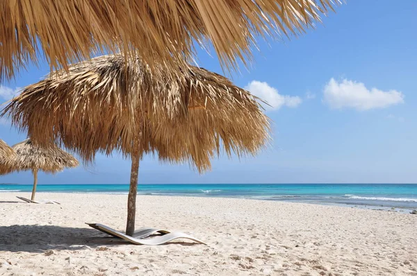 Schöner Strand Mit Palmen Und Blauem Himmel — Stockfoto