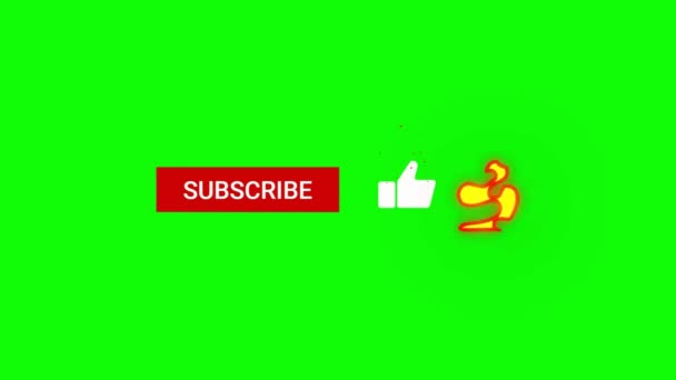 アイコンのようなモダンなサブスクライブアイコンと緑色の背景を持つベルアイコン 火災遷移に伴う加入者及びベル通知 — ストック動画