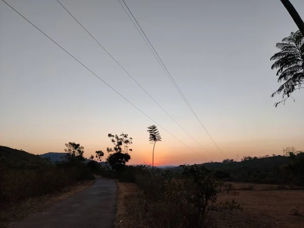 Вид Прекрасний Захід Сонця Село — стокове фото