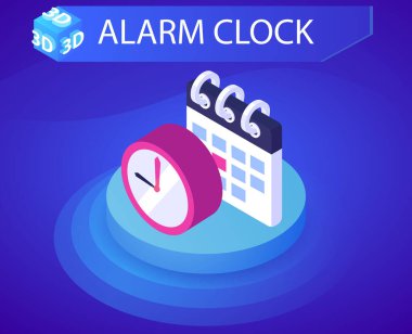 Alarm saati izometrik tasarım simgesi. Vektör web illüstrasyonu. 3d renkli konsept