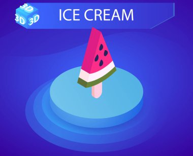 Dondurma izometrik tasarım ikonu. Vektör web illüstrasyonu. 3d renkli konsept