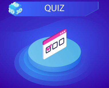 Quiz izometrik tasarım ikonu. Vektör web illüstrasyonu. 3d renkli konsept