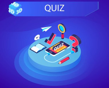 Quiz izometrik tasarım ikonu. Vektör web illüstrasyonu. 3d renkli konsept