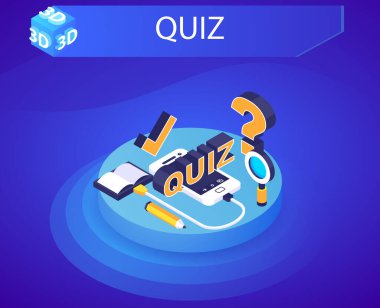 Quiz izometrik tasarım ikonu. Vektör web illüstrasyonu. 3d renkli konsept