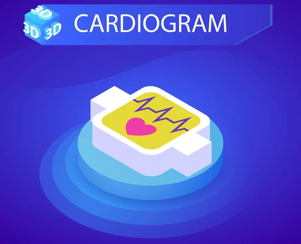 Cardiogram Isometric Design Icon Vector Web Illustration Colorful Concept — Stock Vector