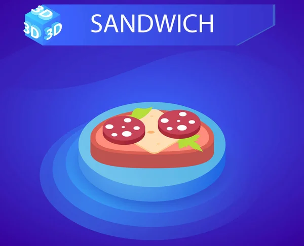 Sandwich Isometrische Design Ikone Vektor Web Illustration Buntes Konzept — Stockvektor