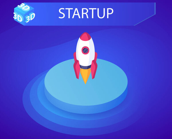 Startup isometric design icon. Vector web illustration. 3d colorful concept