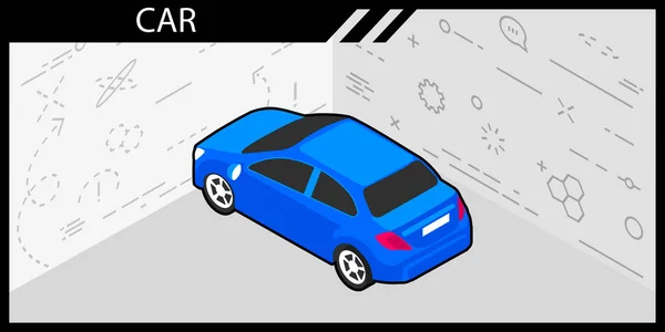 Ikona Projektu Izometrycznego Samochodu Ilustracja Sieci Wektorowej Kolorowa Koncepcja — Wektor stockowy