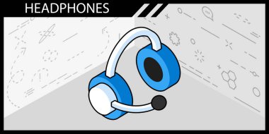 Kulaklıklar izometrik tasarım ikonu. Vektör web illüstrasyonu. 3d renkli konsept