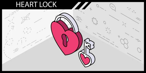 Heart Lock Isometric Design Icon Vector Web Illustration Colorful Concept — ストックベクタ