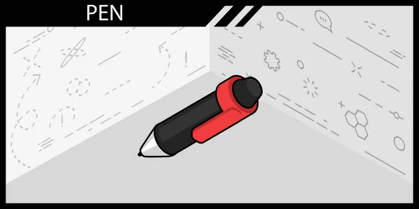 Kalem Izometrik Tasarım Simgesi Vektör Web Illüstrasyonu Renkli Konsept — Stok Vektör