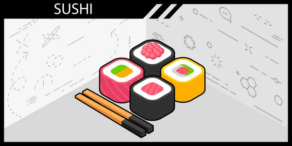 Sushi Isometrische Design Ikone Vektor Web Illustration Buntes Konzept — Stockvektor