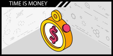 Zaman para izometrik tasarım ikonu. Vektör web illüstrasyonu. 3d renkli konsept