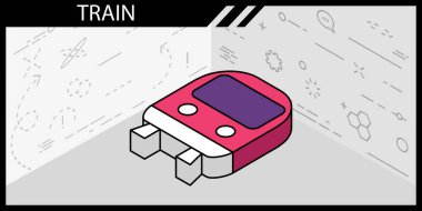 Tren izometrik tasarım ikonu. Vektör web illüstrasyonu. 3d renkli konsept