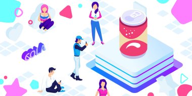 Kola izometrik tasarım simgesi. Vektör web illüstrasyonu. 3d renkli konsept