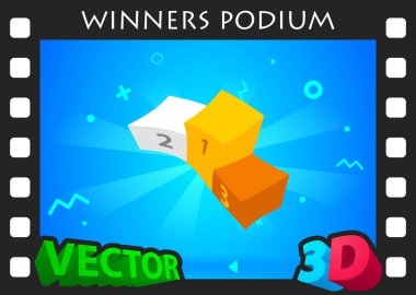 Kazanan Podyum izometrik tasarım ikonu. Vektör web illüstrasyonu. 3d renkli konsept