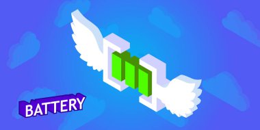 Batarya izometrik tasarım ikonu. Vektör web illüstrasyonu. 3d renkli konsept