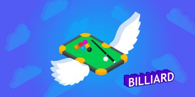 Bilardo izometrik tasarım ikonu. Vektör web illüstrasyonu. 3d renkli konsept