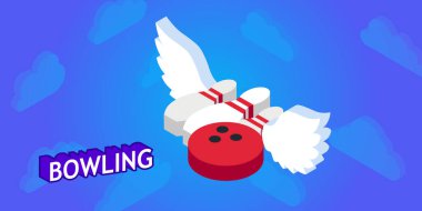 Bowling izometrik tasarım ikonu. Vektör web illüstrasyonu. 3d renkli konsept