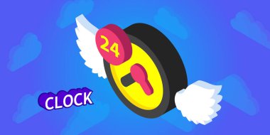 Saat izometrik tasarım simgesi. Vektör web illüstrasyonu. 3d renkli konsept