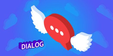 Diyalog izometrik tasarım simgesi. Vektör web illüstrasyonu. 3d renkli konsept