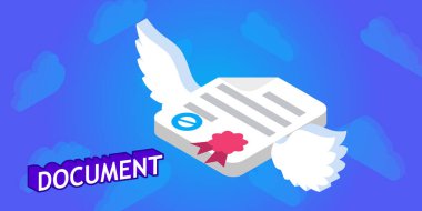 Belge izometrik tasarım simgesi. Vektör web illüstrasyonu. 3d renkli konsept