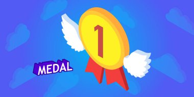 Madalya izometrik tasarım ikonu. Vektör web illüstrasyonu. 3d renkli konsept