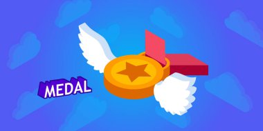 Madalya izometrik tasarım ikonu. Vektör web illüstrasyonu. 3d renkli konsept