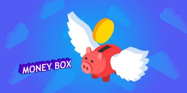 Para kutusu izometrik tasarım ikonu. Vektör web illüstrasyonu. 3d renkli konsept