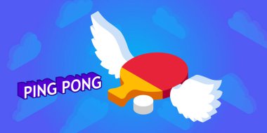 Ping pong izometrik tasarım ikonu. Vektör web illüstrasyonu. 3d renkli konsept