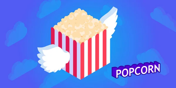 Popcorn Isometric Design Icon Vector Web Illustration Colorful Concept — ストックベクタ