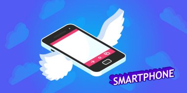 Akıllı telefon izometrik tasarım ikonu. Vektör web illüstrasyonu. 3d renkli konsept