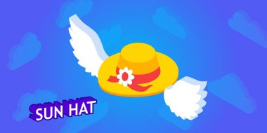 Güneş şapkası izometrik tasarım ikonu. Vektör web illüstrasyonu. 3d renkli konsept