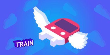 Tren izometrik tasarım ikonu. Vektör web illüstrasyonu. 3d renkli konsept