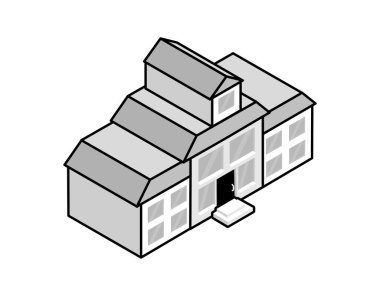 Okul izometrik tasarım ikonu. Vektör web illüstrasyonu. 3d renkli konsept