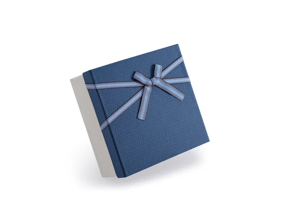 Caixa Presente Azul Isolado Branco — Fotografia de Stock