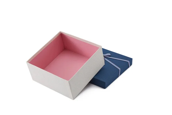 Caixa Presente Azul Isolado Branco Fotografia De Stock