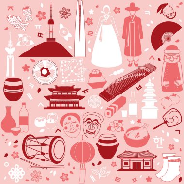 background with symbols representing South Korea