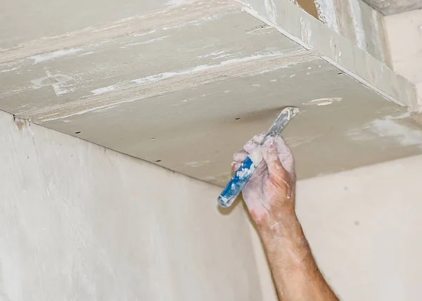 Worker Plastering Wall Brush — стоковое фото