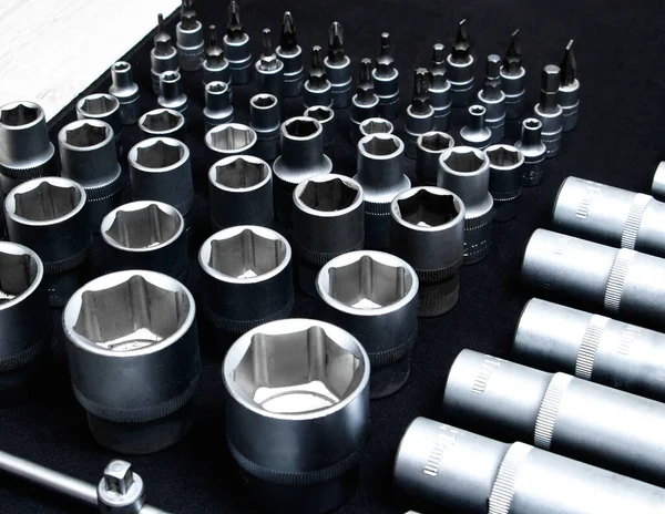 araç seti, soket başlıkları, soket anahtarı, tornavida yakın çekim