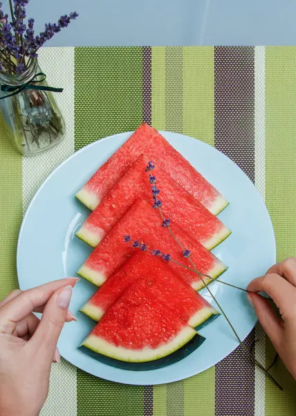 Watermelon Cut Slices Red White — Stock Photo, Image