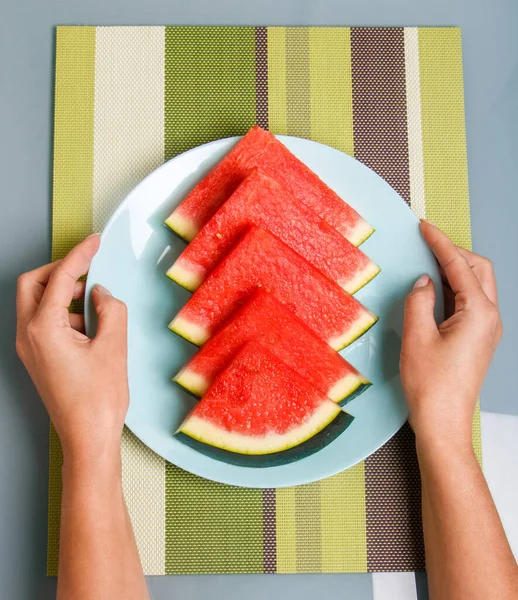 Watermelon Slice Plate White Background — Stock Photo, Image