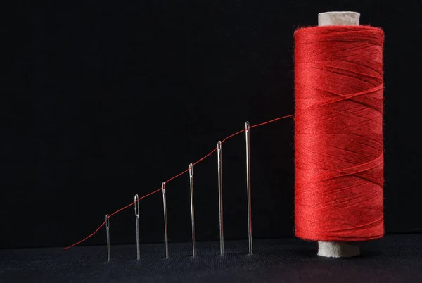 Red Thread Threads Black Background — Stok fotoğraf