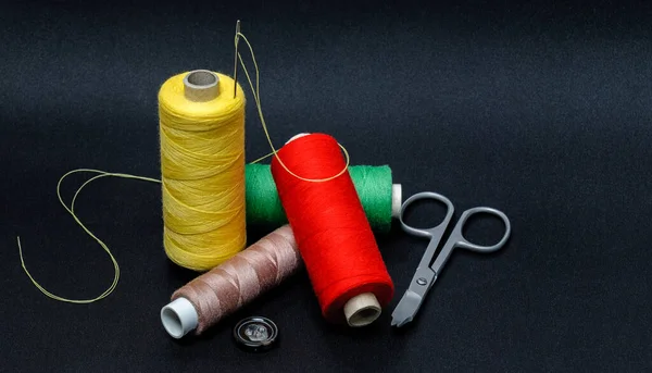 Sewing Threads Thread Black Background — Stok fotoğraf